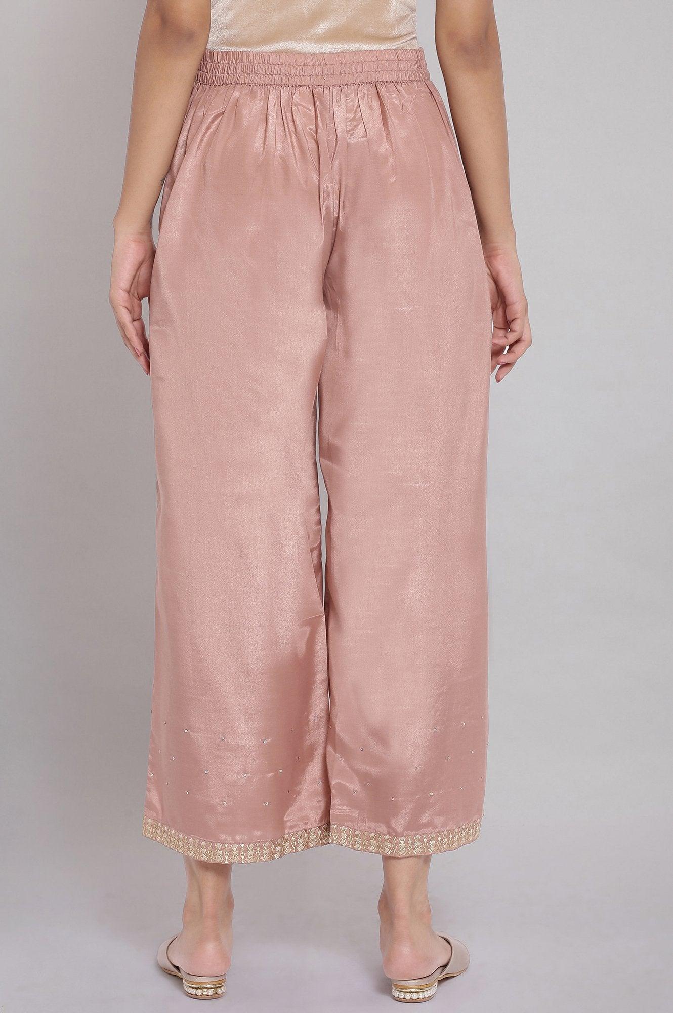 Dusky Pink Embroidered Parallel Pants - wforwoman