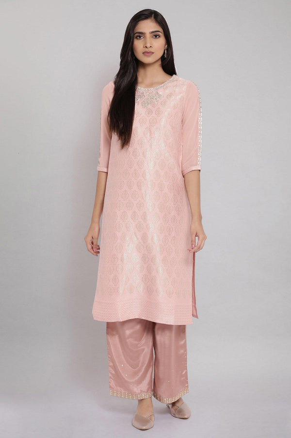 Dusky Pink Embroidered Parallel Pants