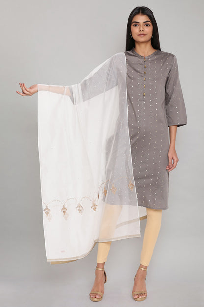 Ecru Organza Dupatta with Embroidery