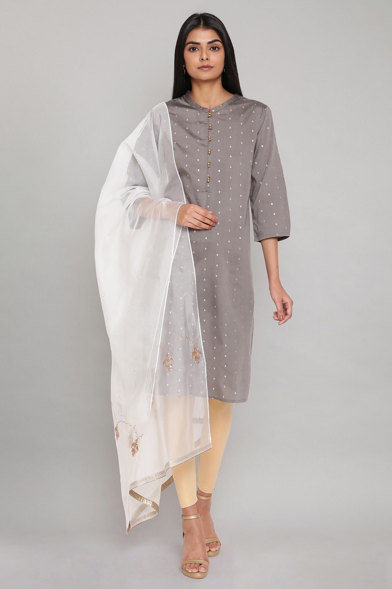 Ecru Organza Dupatta with Embroidery