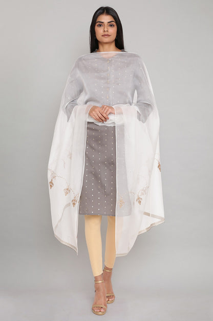 Ecru Organza Dupatta with Embroidery