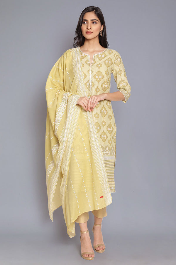 Yellow and Ecru Printed Dupatta