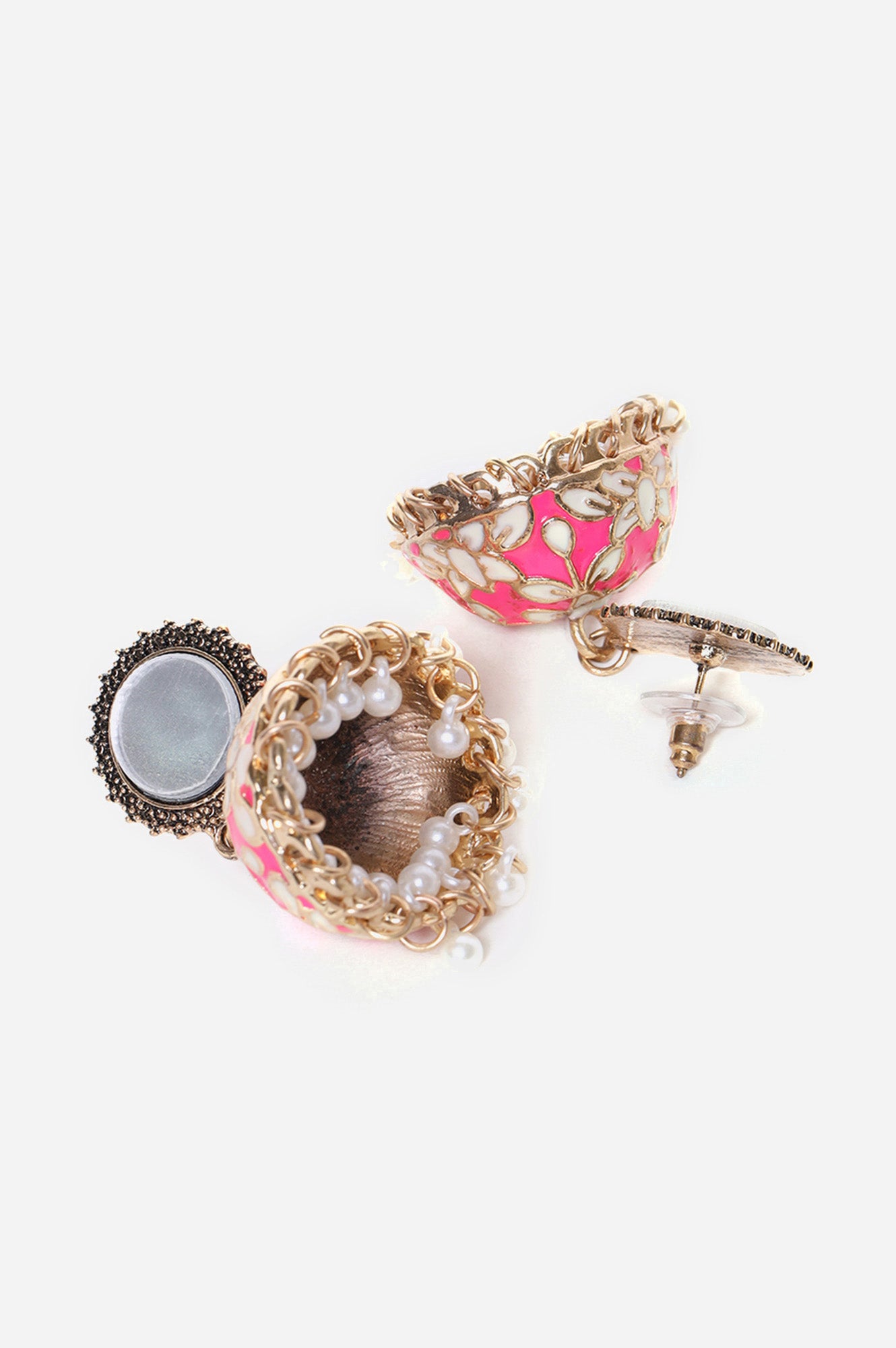 Pink Enamelled Jhumki with Pearls