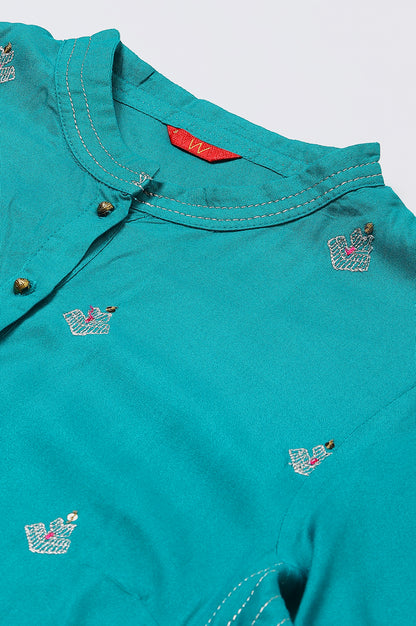 Teal Embroidered Kurta Set - wforwoman