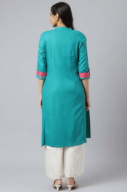 Teal Embroidered Kurta Set - wforwoman