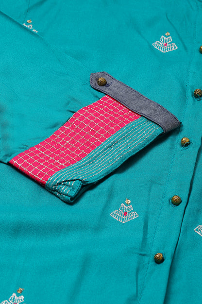 Teal Embroidered Kurta Set