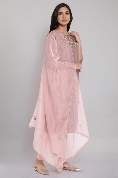 Purple Embroidered Straight kurta-Solid Tights-Dupatta Set - wforwoman