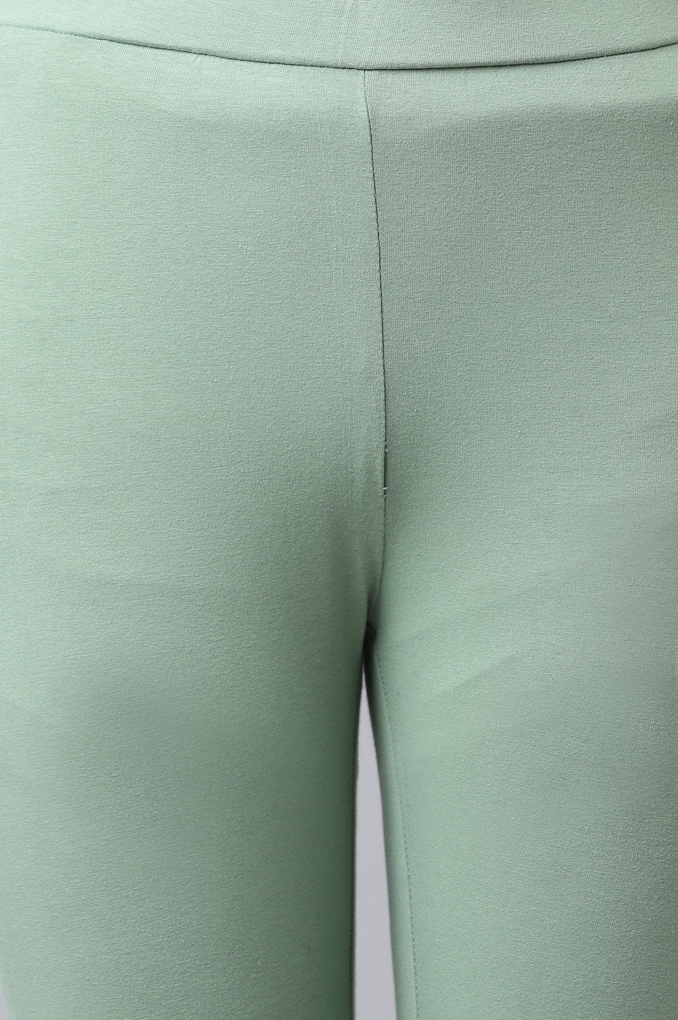 Green Embroidered Straight kurta-Solid Tights-Dupatta Set - wforwoman