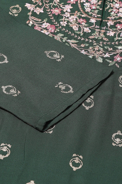 Green Embroidered Straight kurta-Solid Tights-Dupatta Set - wforwoman
