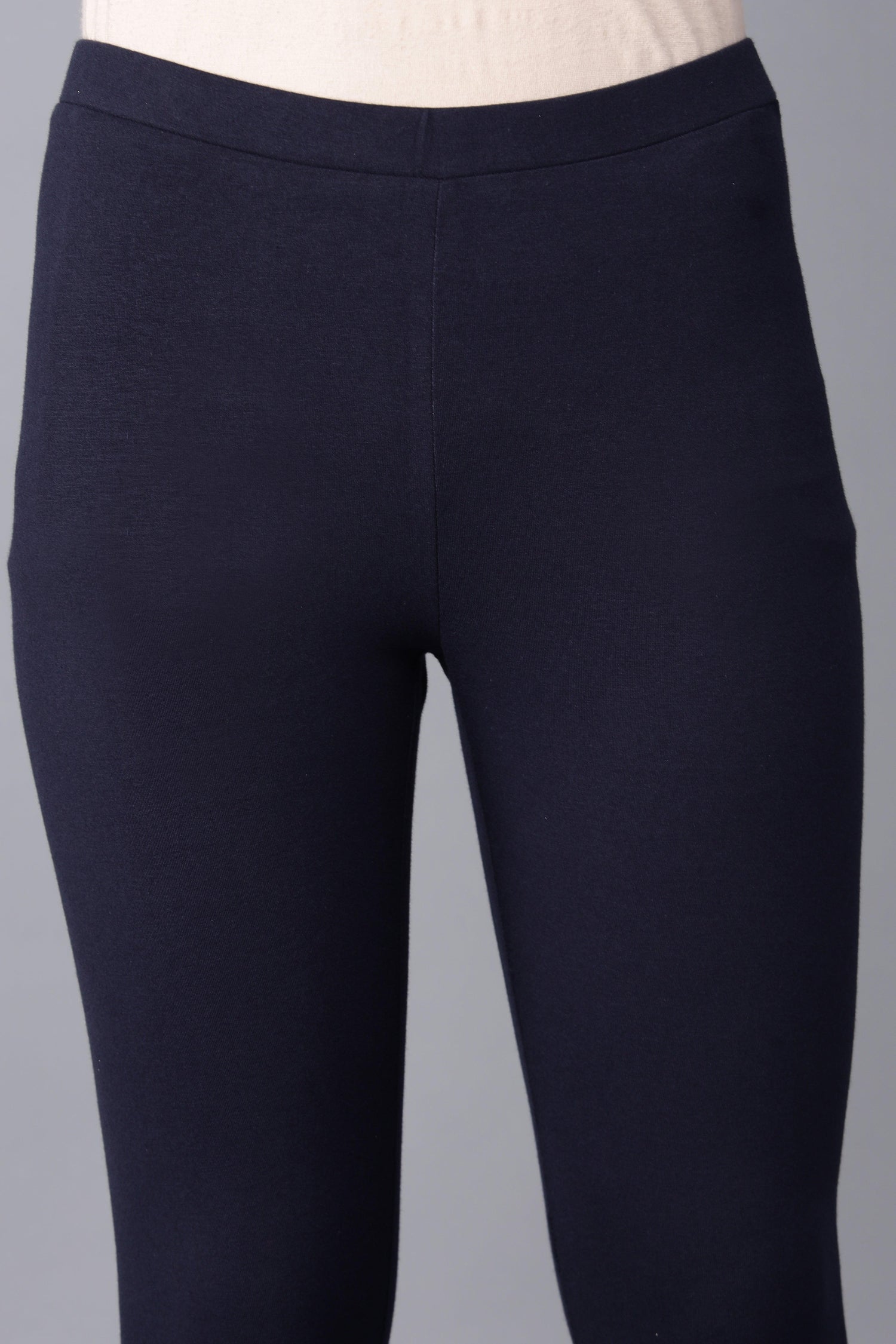 Navy Blue Layered kurta-Solid Tights Set - wforwoman