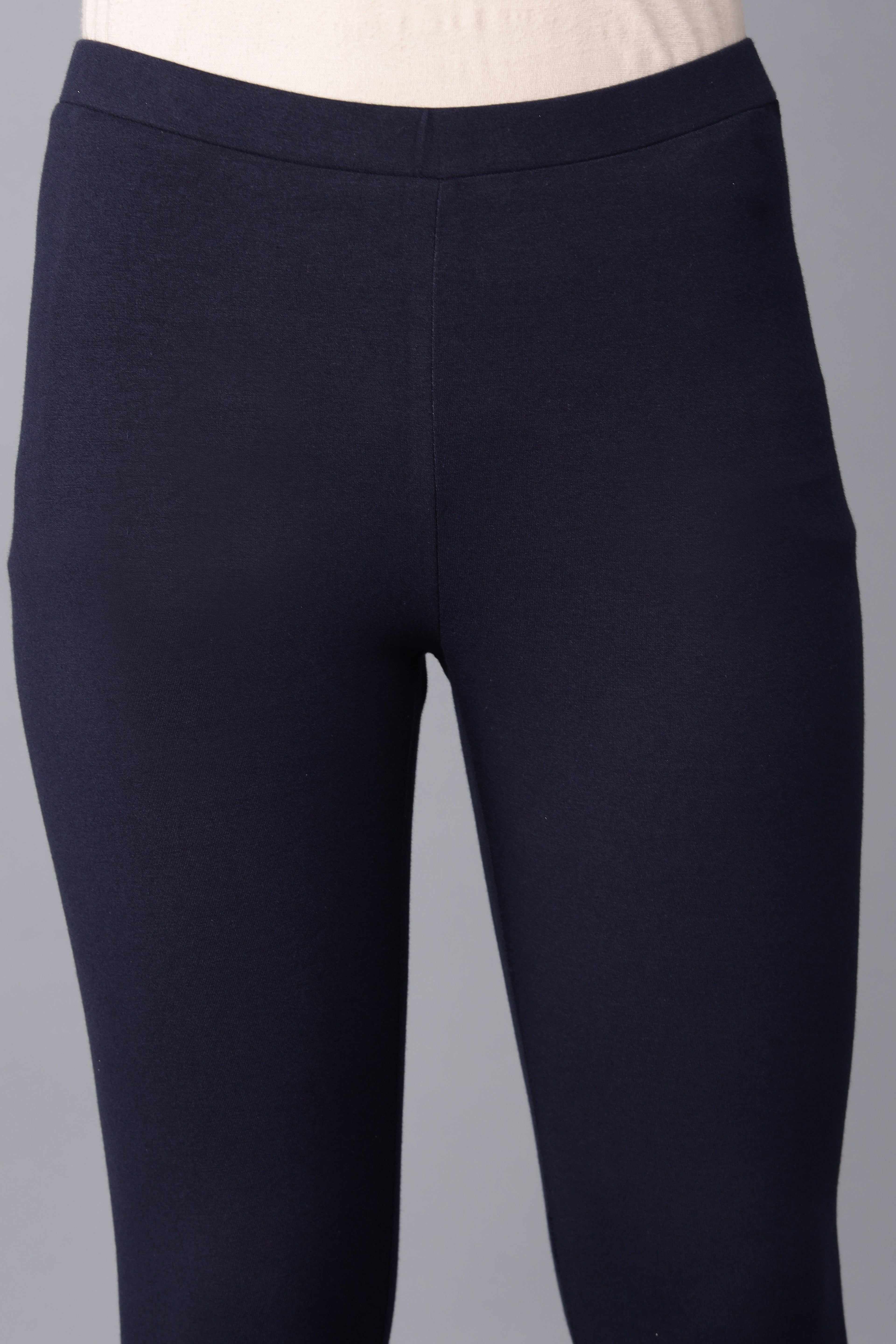 Navy Blue Layered kurta-Solid Tights Set - wforwoman