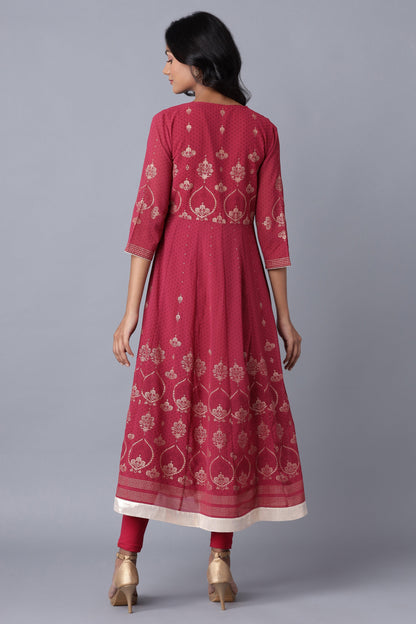 Wine Layered kurta-Solid Tights Set - wforwoman