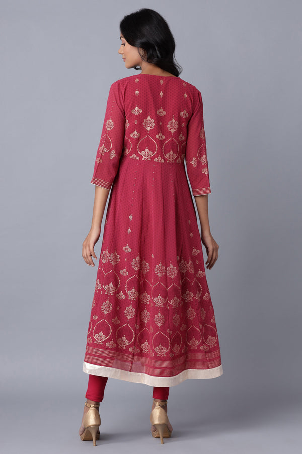 Wine Layered kurta-Solid Tights Set