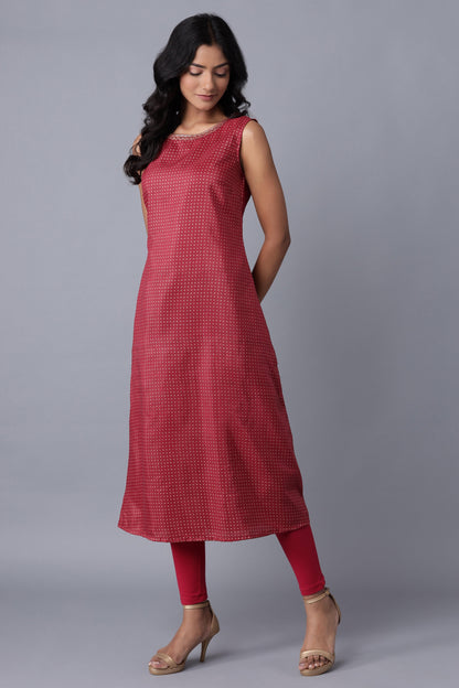Wine Layered kurta-Solid Tights Set - wforwoman
