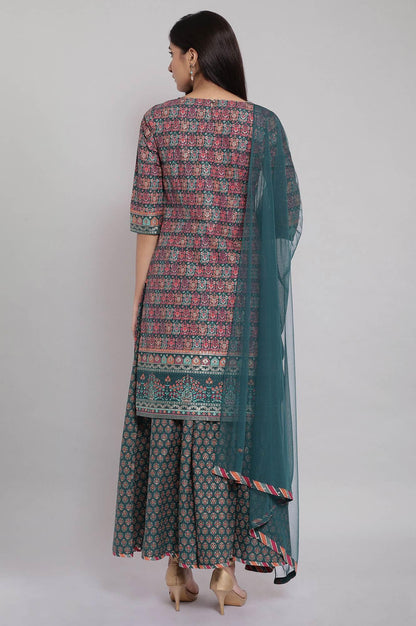 Green Printed Straight kurta-Culottes-Dupatta Set - wforwoman
