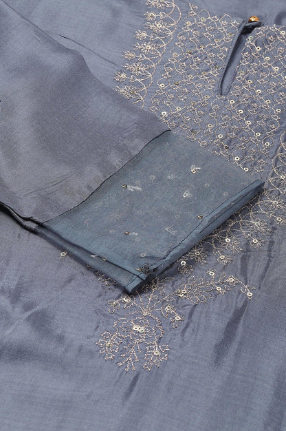 Blue Embroidered Straight kurta-Parallel Pants-Dupatta Set - wforwoman