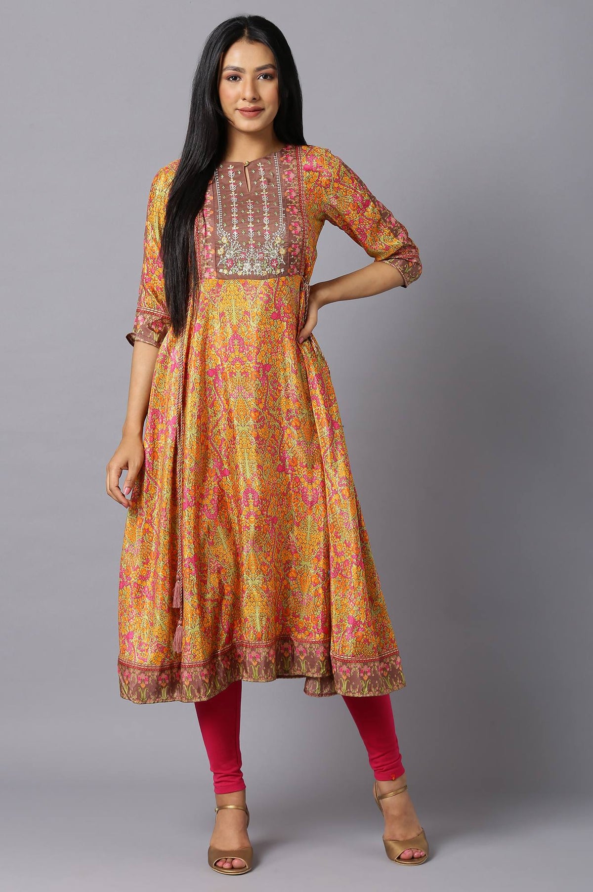 Multicoloured Dress With Side Ties - XS