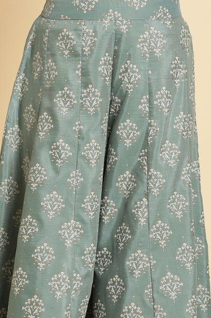 Blue Embroidered Round Neck kurta-Printed Culottes-Dupatta Set - wforwoman