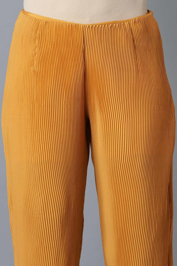 Orange Pleated kurta-Slim Pants Set