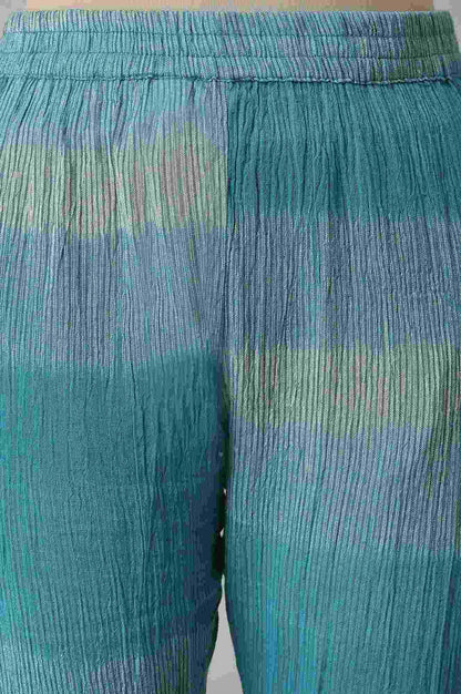 Teal Yarn-Dyed Ikkat Crepe kurta And Straight Pants Set - wforwoman