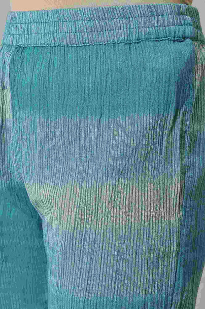 Teal Yarn-Dyed Ikkat Crepe kurta And Straight Pants Set - wforwoman