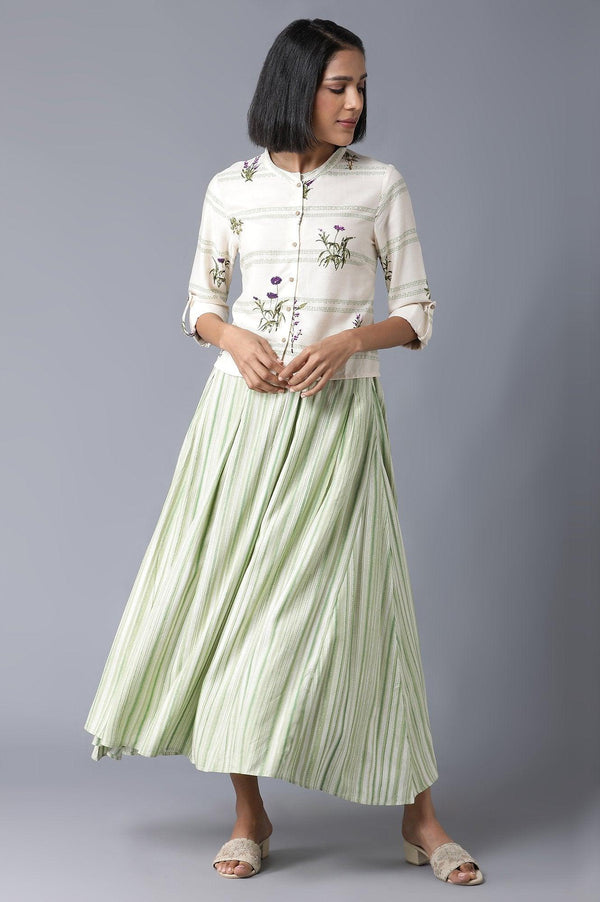 Ecru Printed Top With Flared Skirt