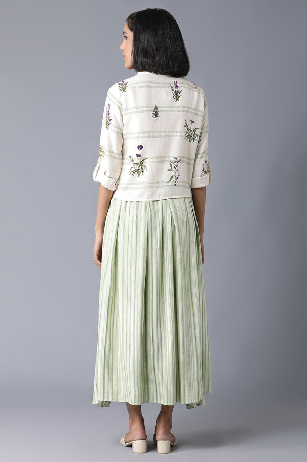 Ecru Printed Top With Flared Skirt