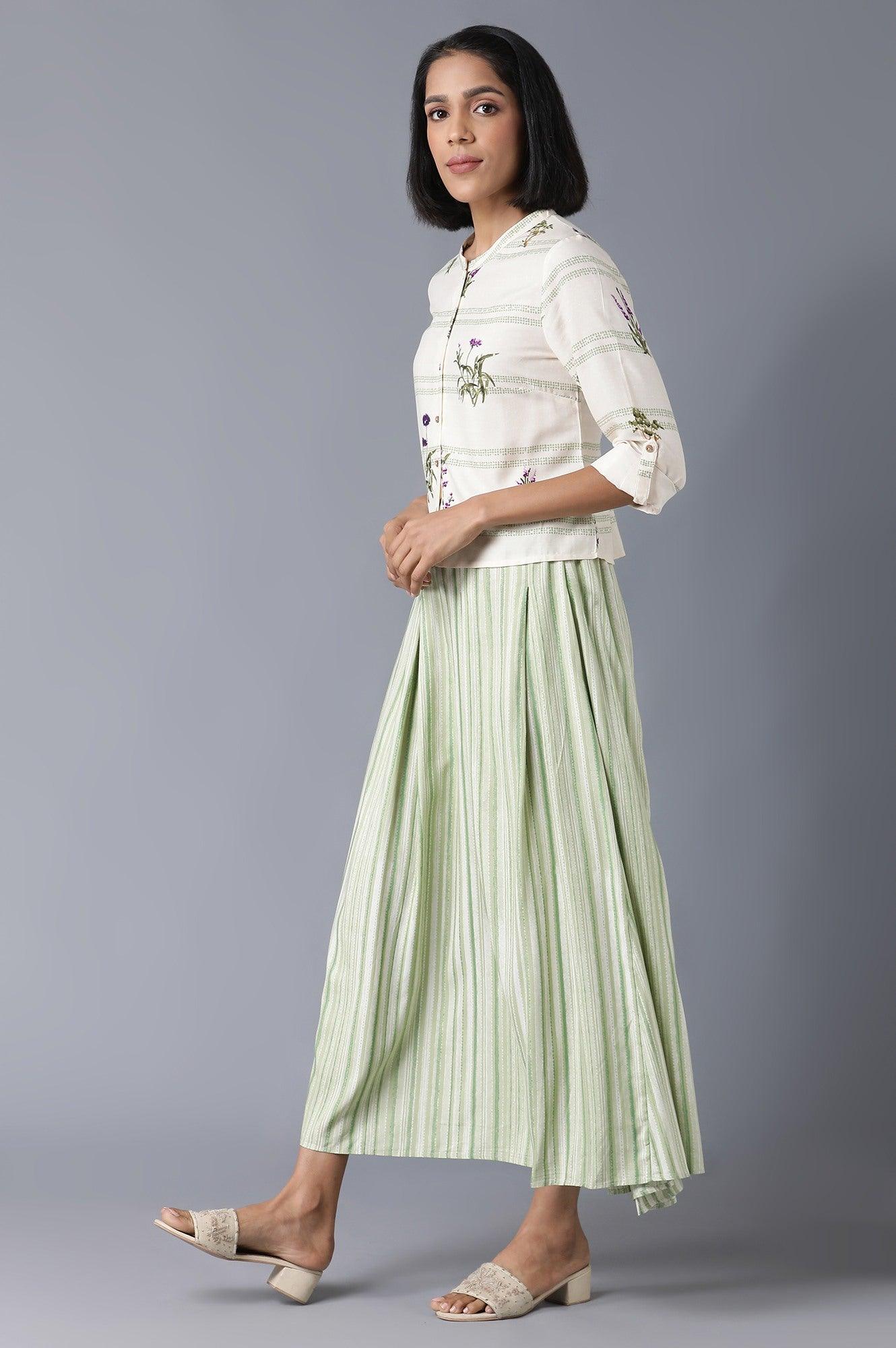 Ecru Printed Top With Flared Skirt - wforwoman