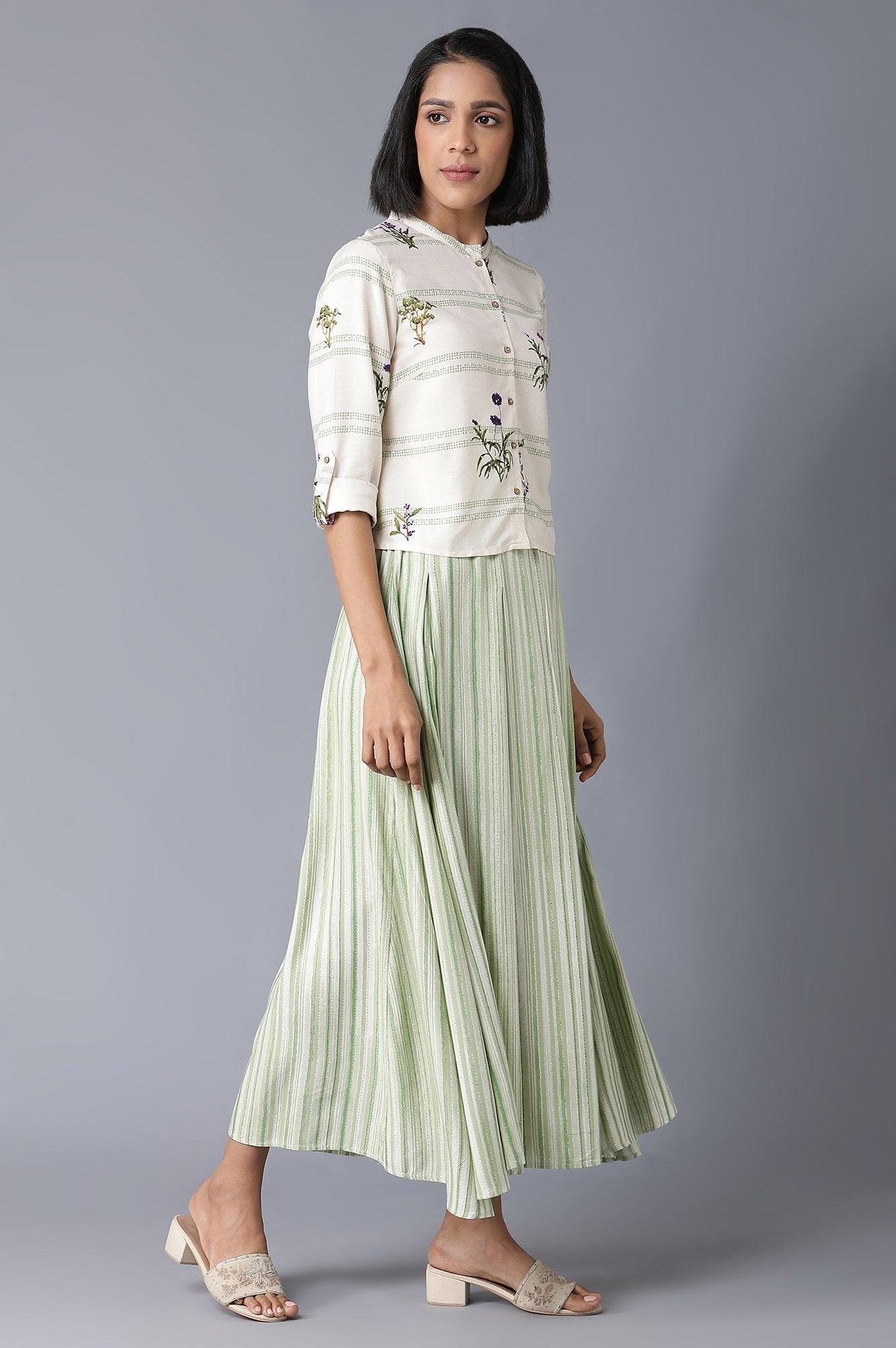 Ecru Printed Top With Flared Skirt - wforwoman