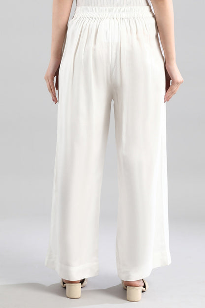 White Solid Flared Woven Palazzo With Elasticated Waistband
