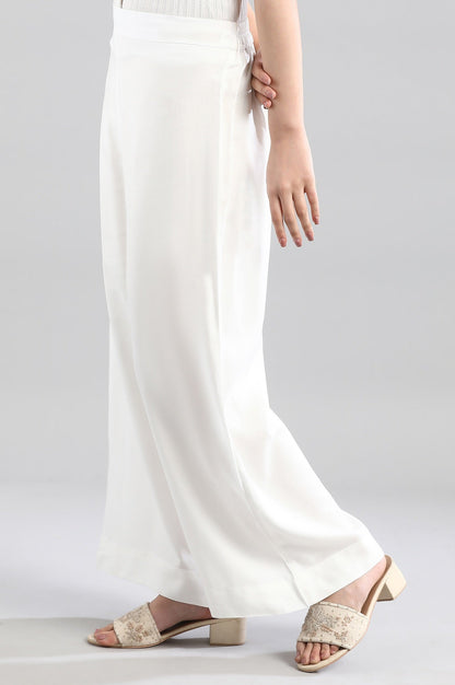 White Solid Flared Woven Palazzo With Elasticated Waistband