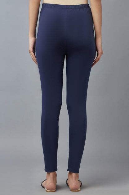Navy Blue Solid Skinny Fit Cotton Tights