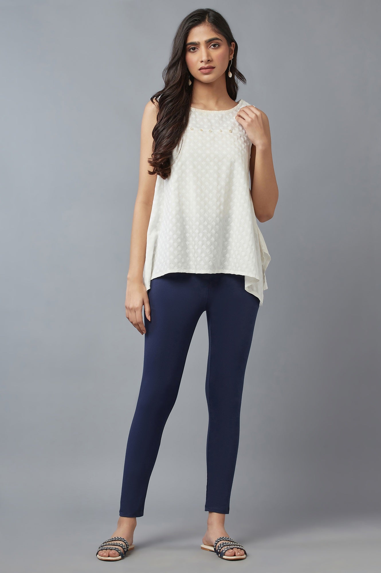 Navy Blue Solid Skinny Fit Cotton Tights