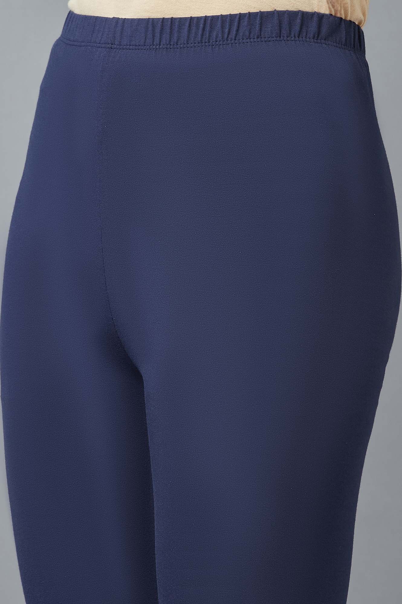 Navy Blue Solid Skinny Fit Cotton Tights