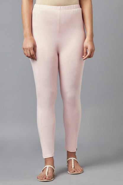 Light Pink Solid Skinny-fit Cotton Tights with Elasticated Waist