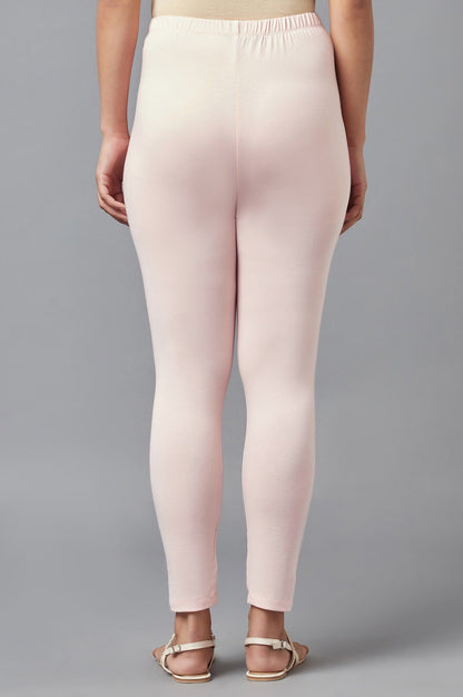 Light Pink Solid Skinny-fit Cotton Tights with Elasticated Waist