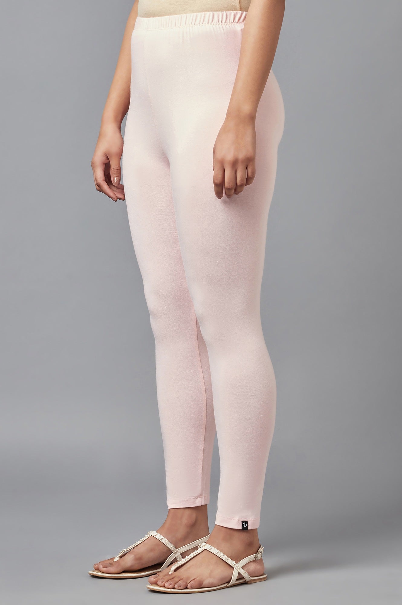 Light Pink Solid Skinny-fit Cotton Tights with Elasticated Waist