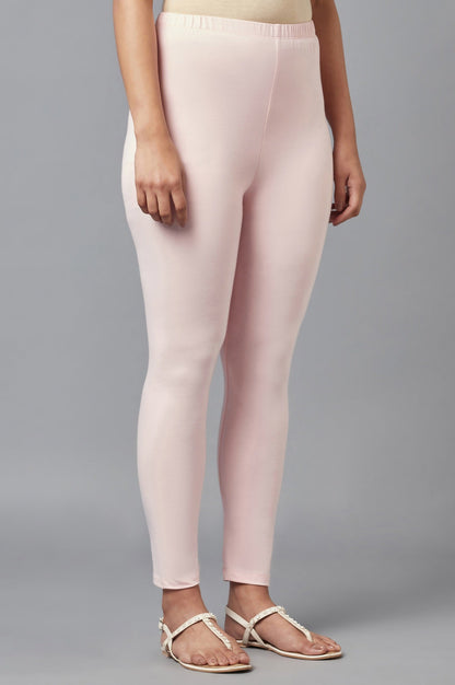 Light Pink Solid Skinny-fit Cotton Tights with Elasticated Waist