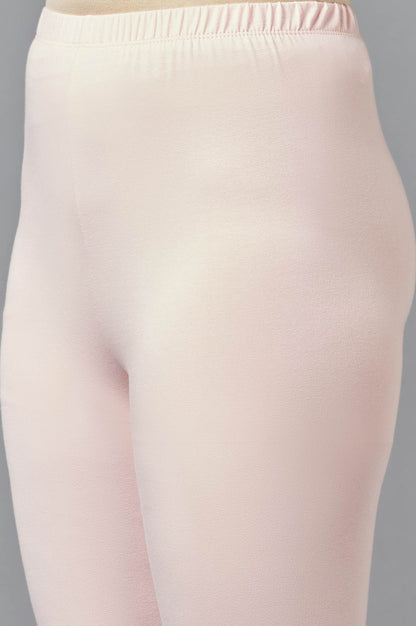 Light Pink Solid Skinny-fit Cotton Tights with Elasticated Waist