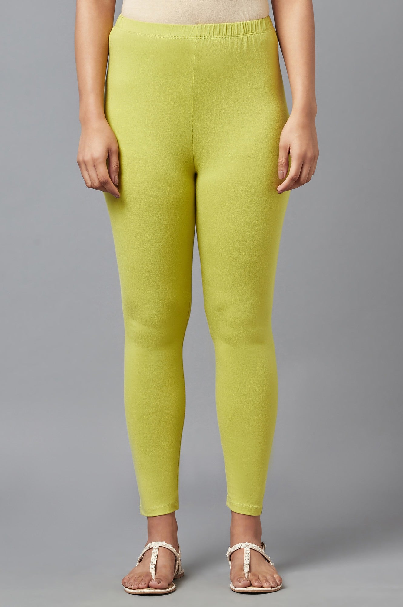 Green Solid Skinny Fit Cotton Tights