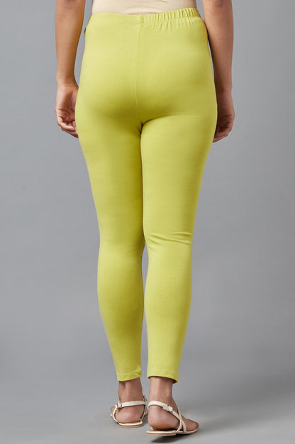 Green Solid Skinny Fit Cotton Tights
