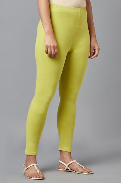 Green Solid Skinny Fit Cotton Tights
