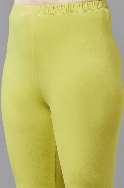 Green Solid Skinny Fit Cotton Tights