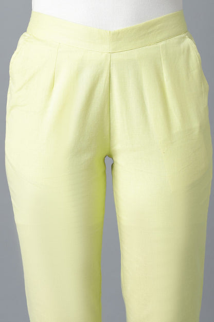 Yellow Solid Straight Fit Cotton Trousers With Elasticated Waist