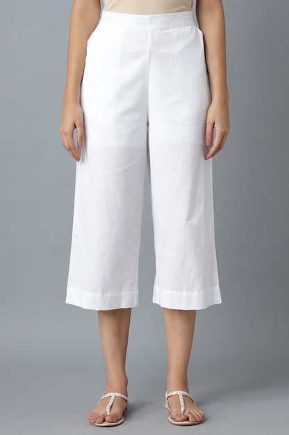 White Solid Wide Leg Cotton Palazzo With Elasticated Waist