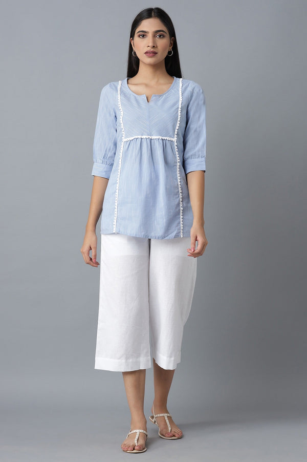 White Solid Wide Leg Cotton Palazzo With Elasticated Waist