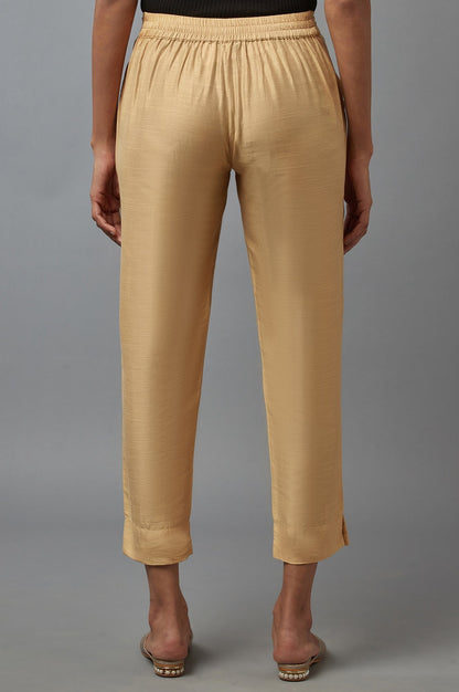 Gold Solid Straight Fit Woven Trousers With Elasticated Waistband