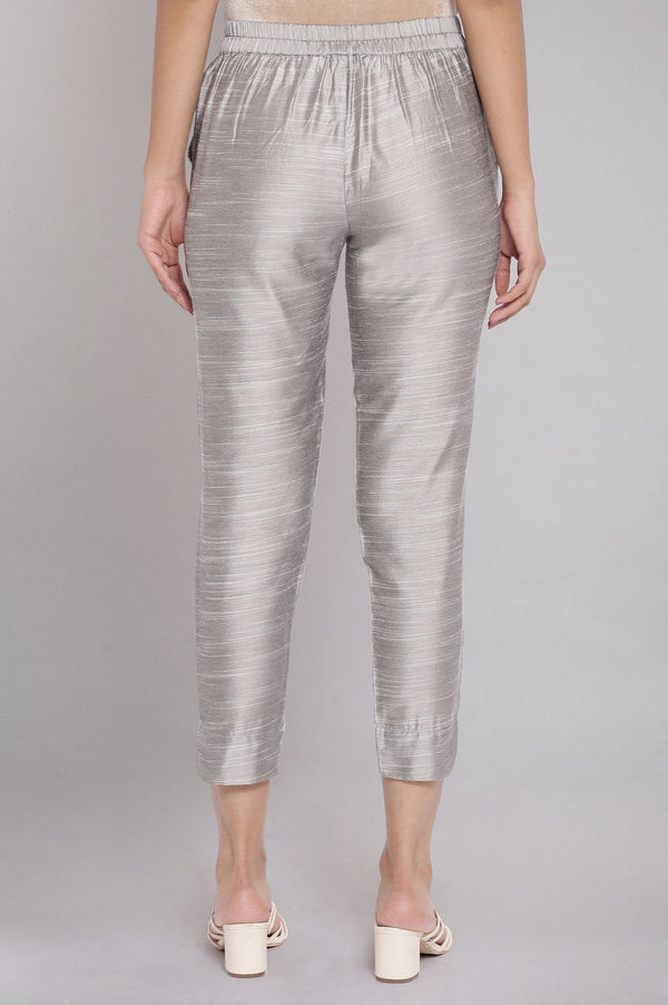 Elleven Women's Grey Solid Straight Fit Woven Pants With Elasticated Waist