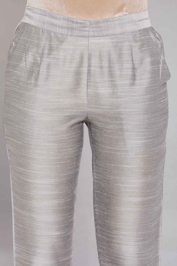 Elleven Women's Grey Solid Straight Fit Woven Pants With Elasticated Waist