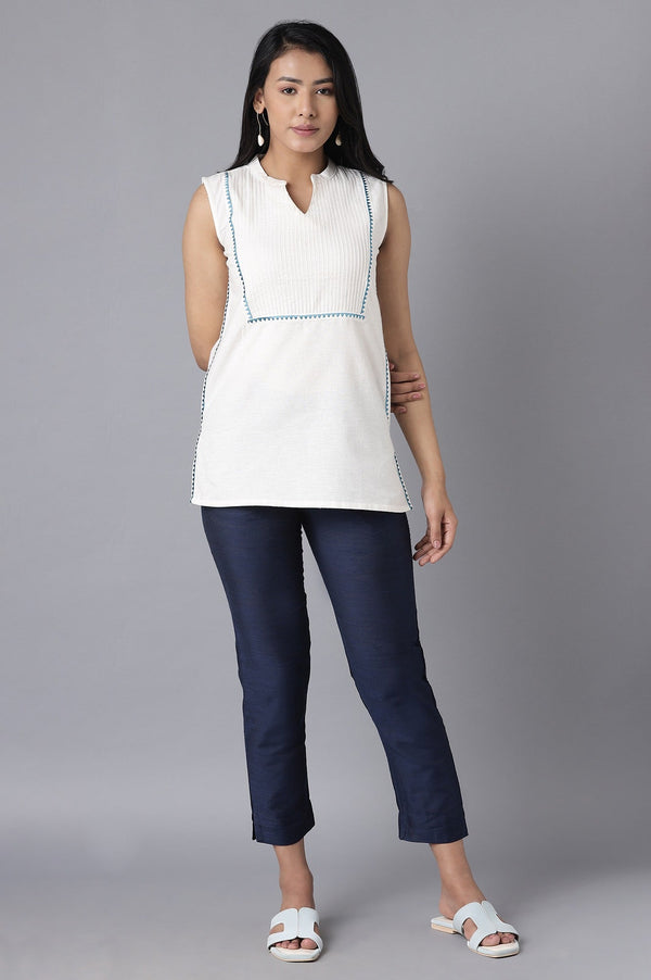 Elleven Women's Navy Blue Solid Straight Fit Woven Trousers With Elasticated Waistband